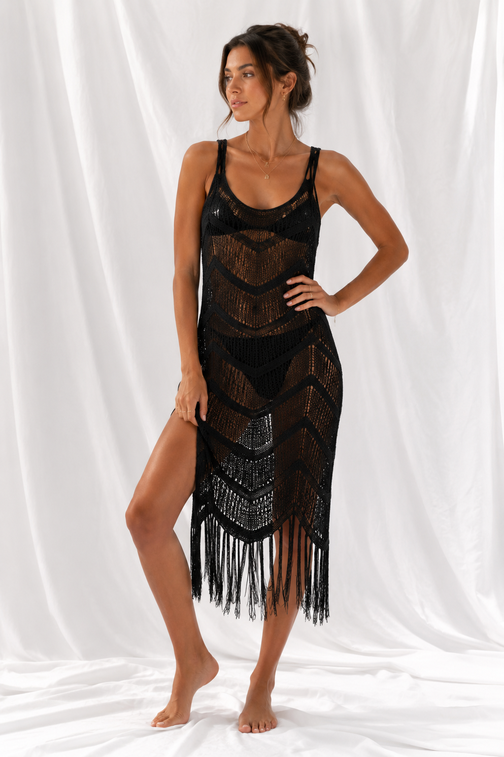 Fringe Scoop Neck Cover-Up