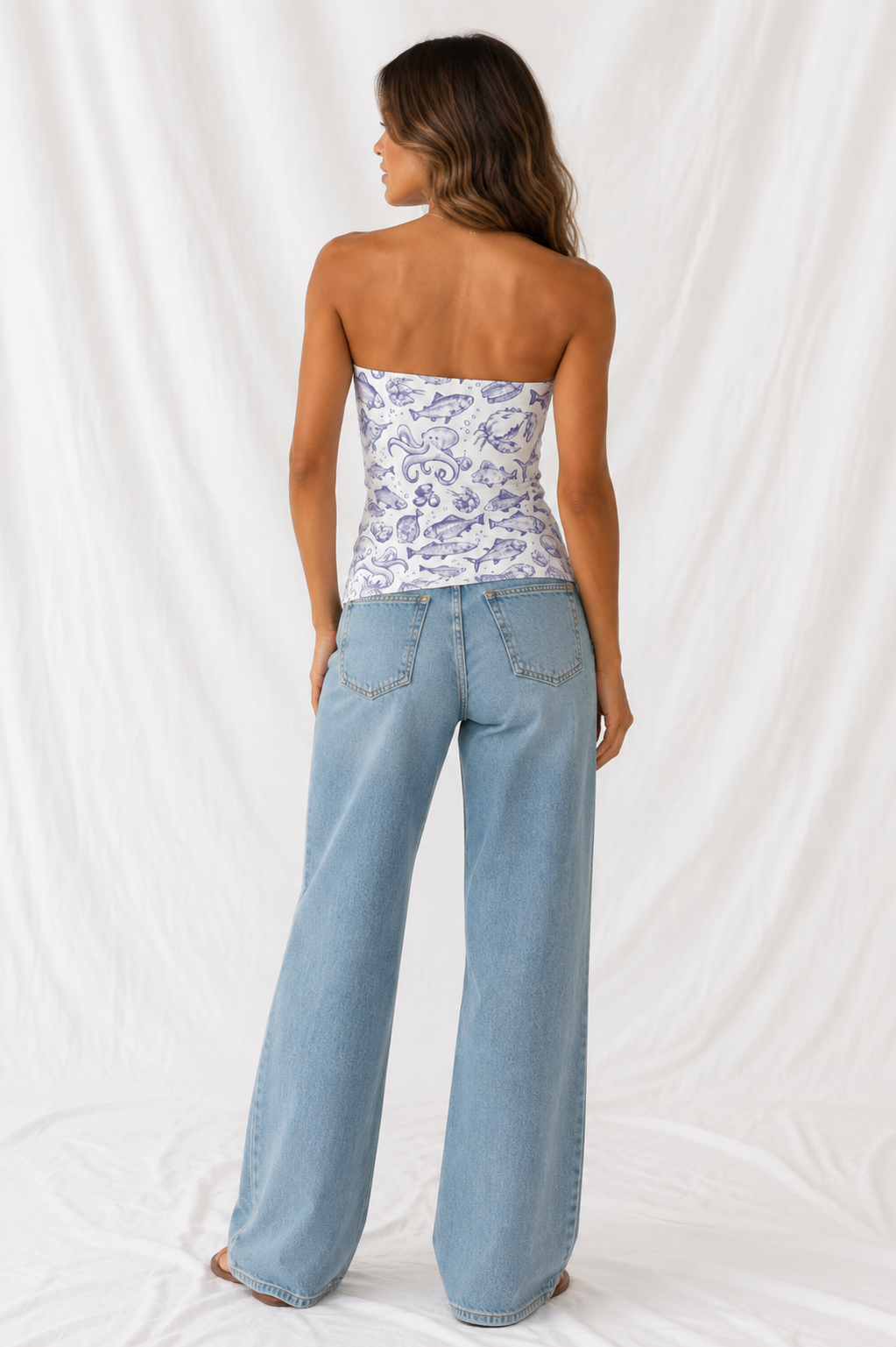 Fish Print Double Layer Tube Top – Women’s Strapless Summer Top, Vacation & Resort Wear