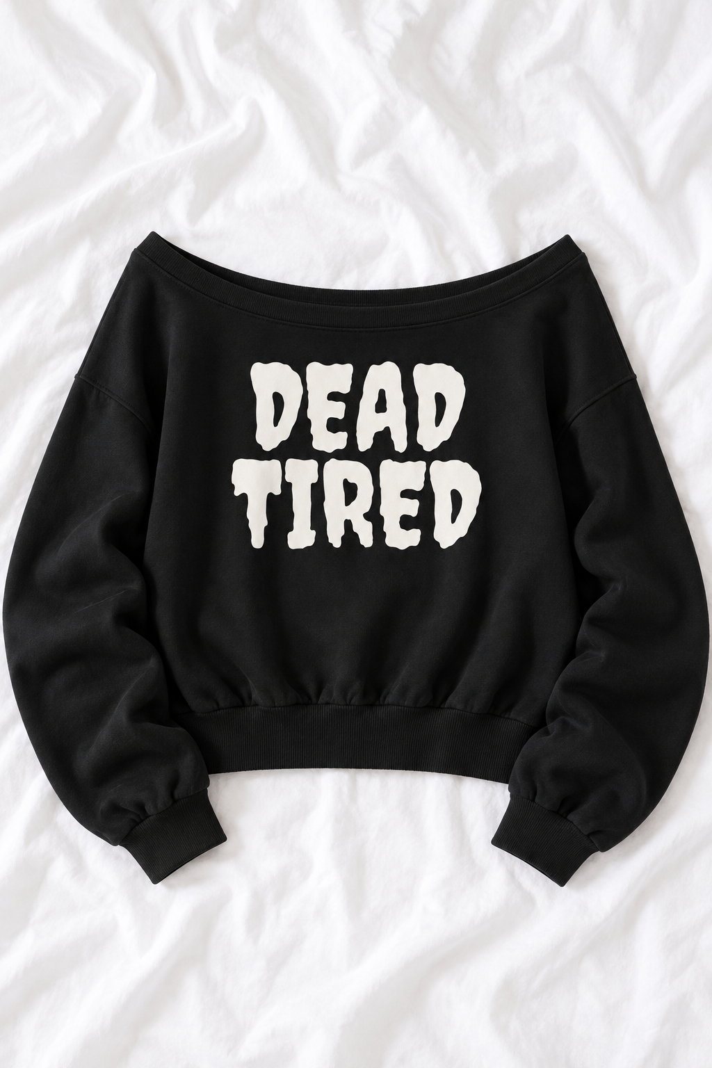 Dead Tired Women’s Off-Shoulder Cropped Halloween Sweatshirt