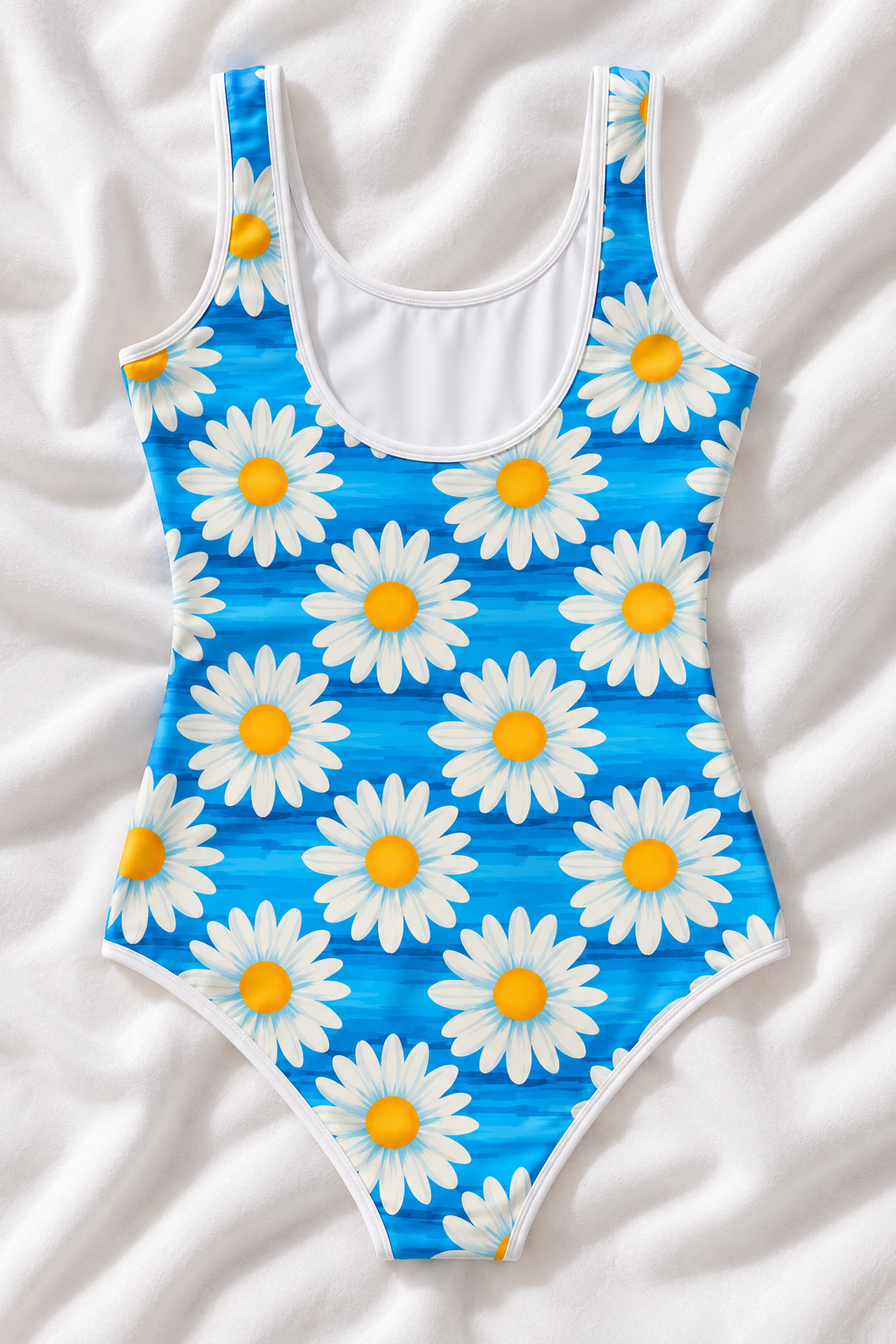 Little Kids Blue Daisy One Piece Swimsuit | Floral Summer Bathing Suit