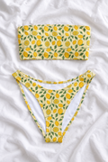 Lemon Grove Bandeau Bikini Set | Yellow Lemon Print V-Cut Bikini Bottoms | Italian Summer Two-Piece Swimsuit