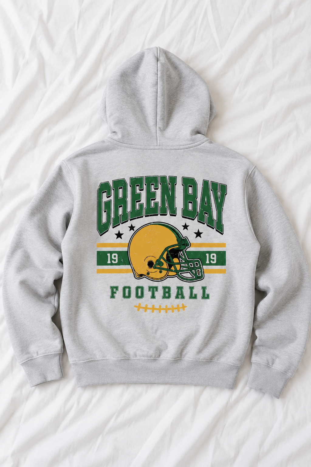 Vintage Green Bay Football Oversized Hoodie | Retro Game Day Graphic Sweatshirt | Green & Gold Football Pullover