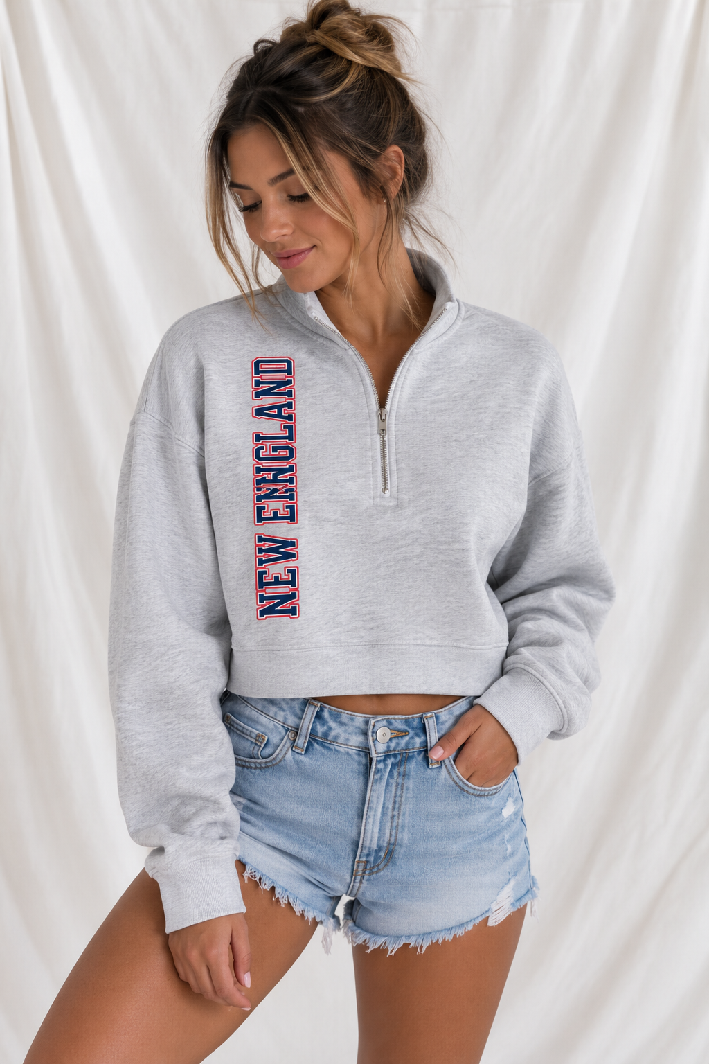 New England Football Cropped Quarter-Zip Sweatshirt – Women’s Game Day Pullover
