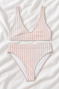 Blush Pink & White Striped High Waisted Bikini Set | Two Piece Swimsuit