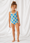 Little Kids Blue Daisy One Piece Swimsuit | Floral Summer Bathing Suit