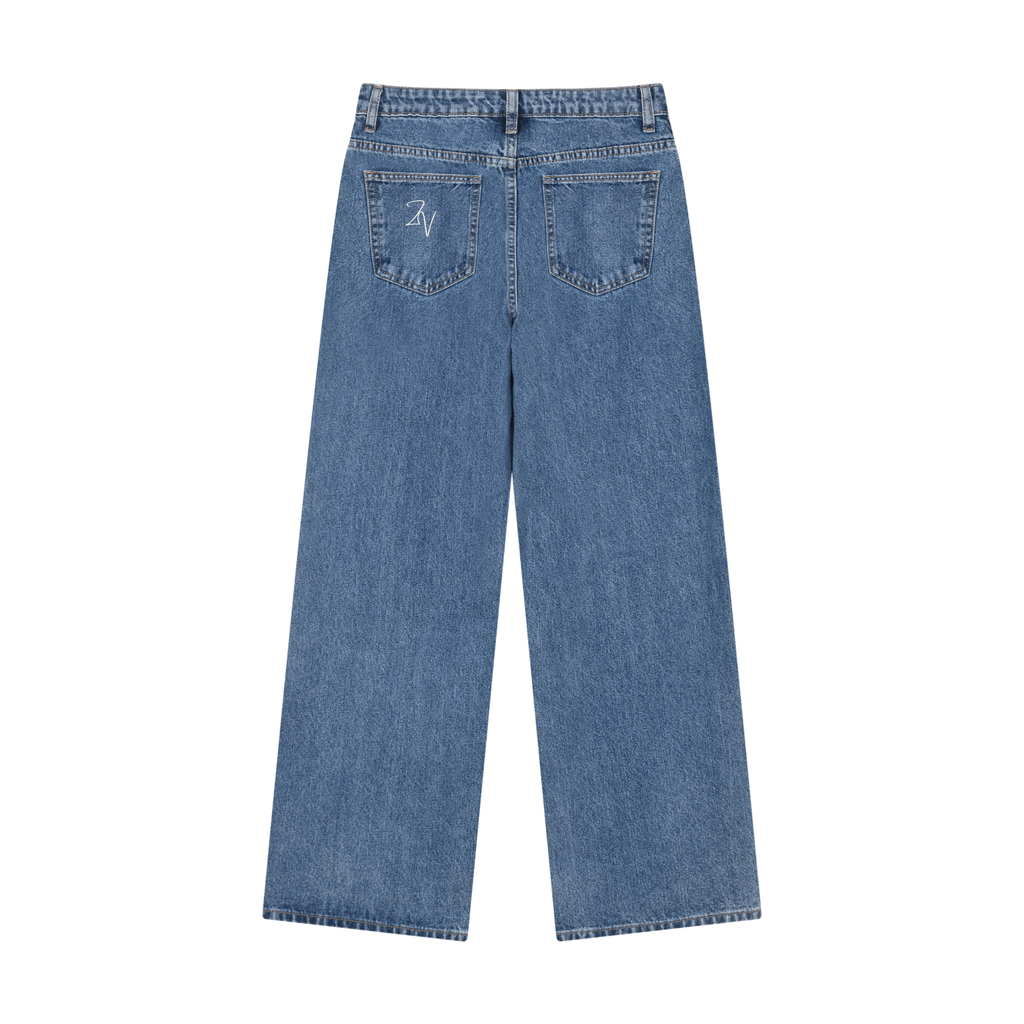 Women's Wide Leg Denim Jeans | High Rise Loose Fit Vintage Wash Jeans