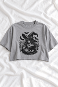 Vintage Witch Snow Washed Raw Edge Halloween Crop Top