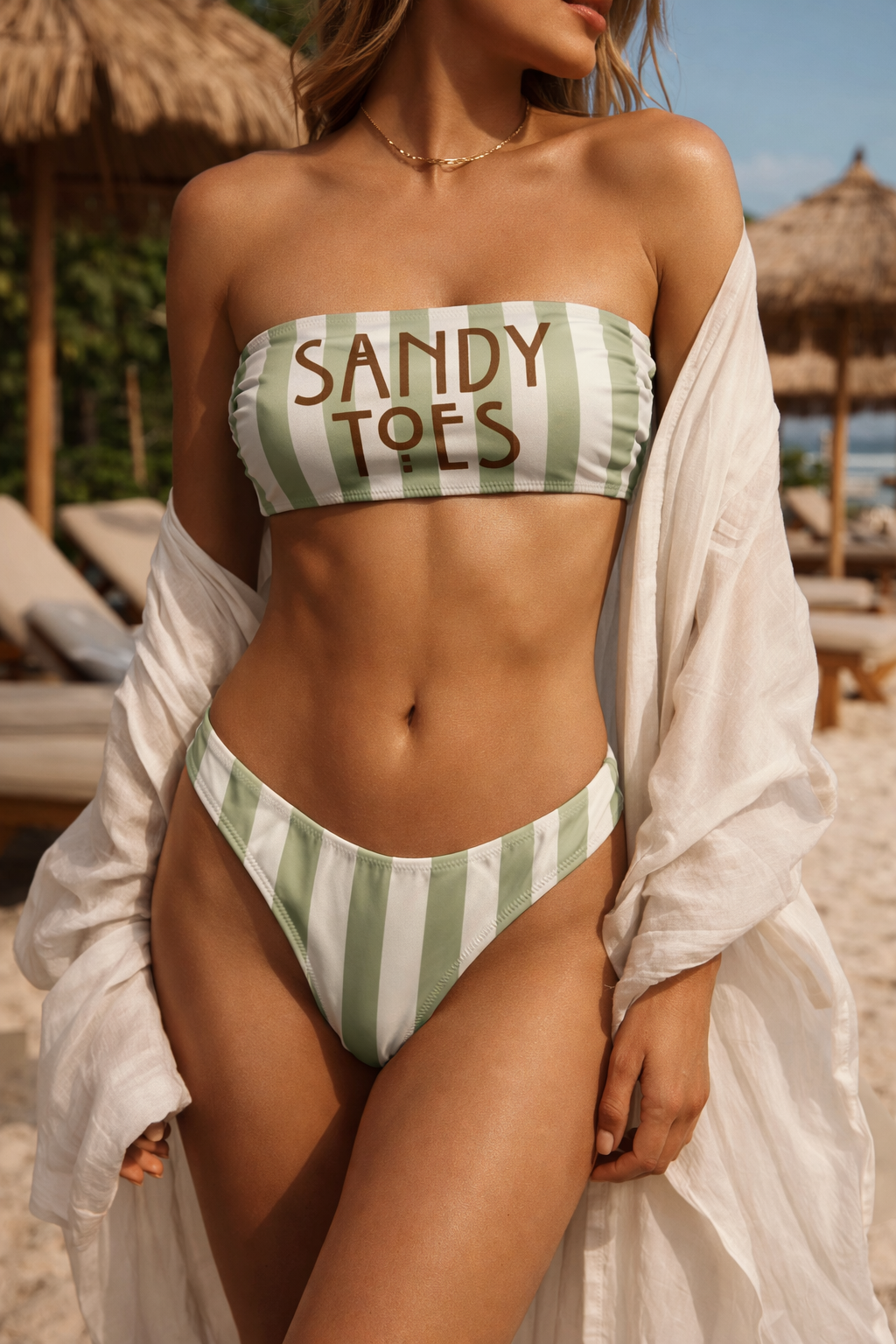 Sandy Toes Bandeau Bikini Set – Striped Italian Summer Swimsuit
