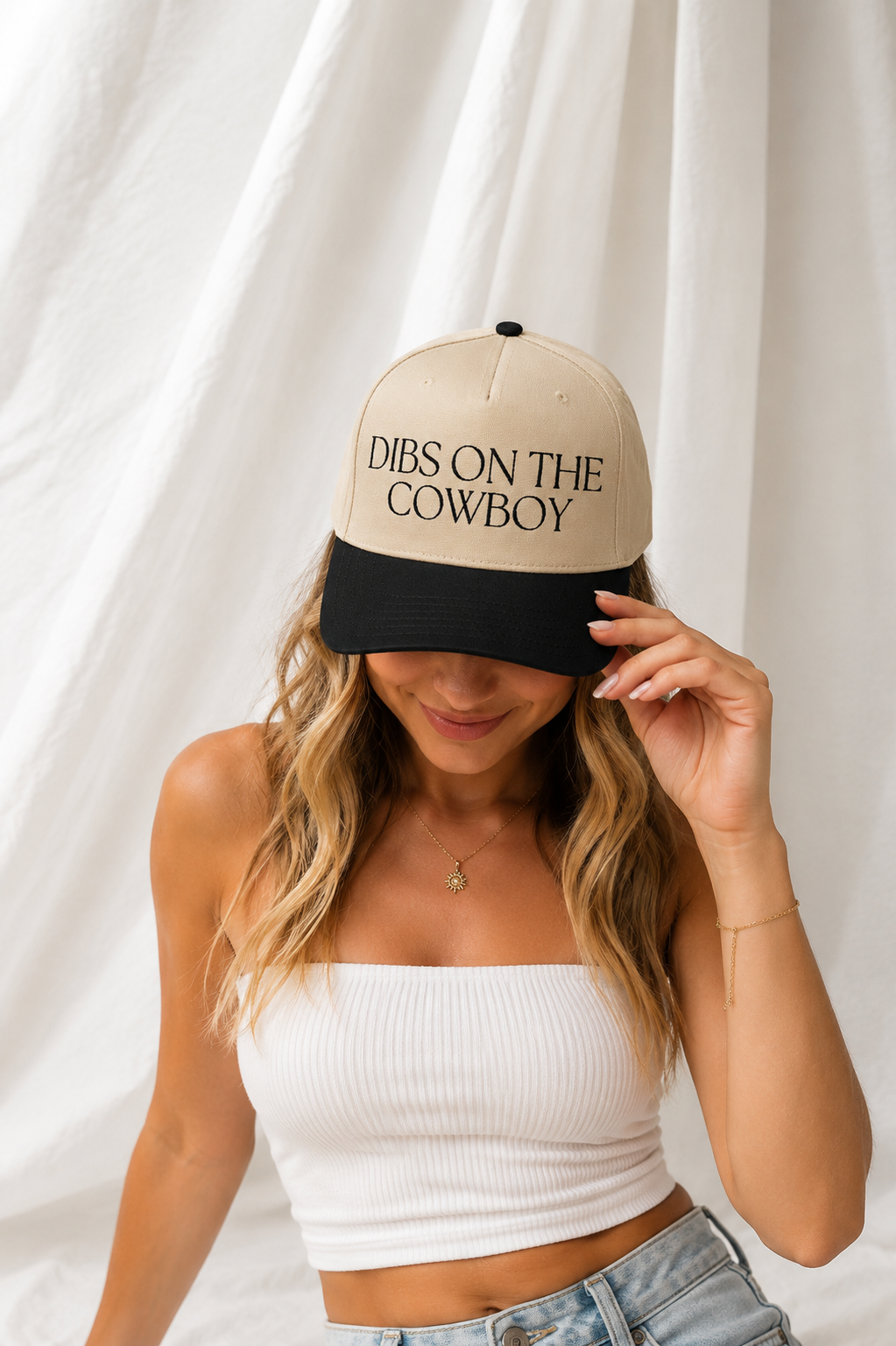 Dibs on the Cowboy Embroidered 5-Panel Cap | Adjustable Mid-Profile Snapback Hat