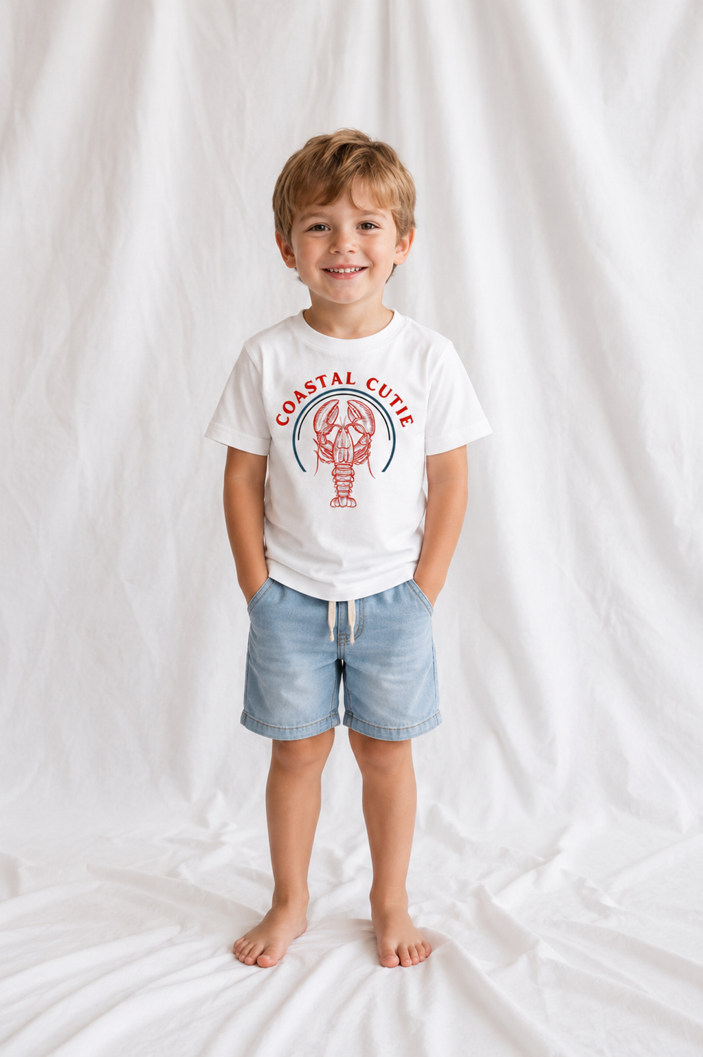 Coastal Cutie Kids Cotton Tee | Cute Lobster Beach Graphic T-Shirt for Toddlers & Youth