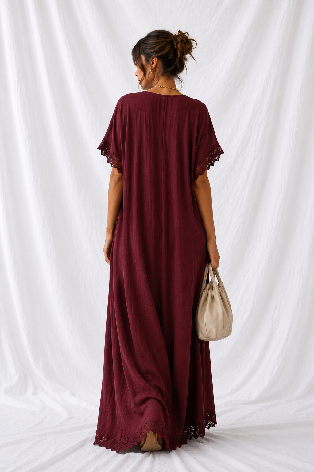 Full Size Lace Trim V-Neck Maxi Dress Plus Size