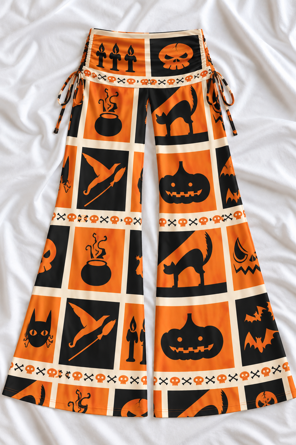 Halloween Stamp Print Wide Leg Pants – Spooky Fall Women’s Pants