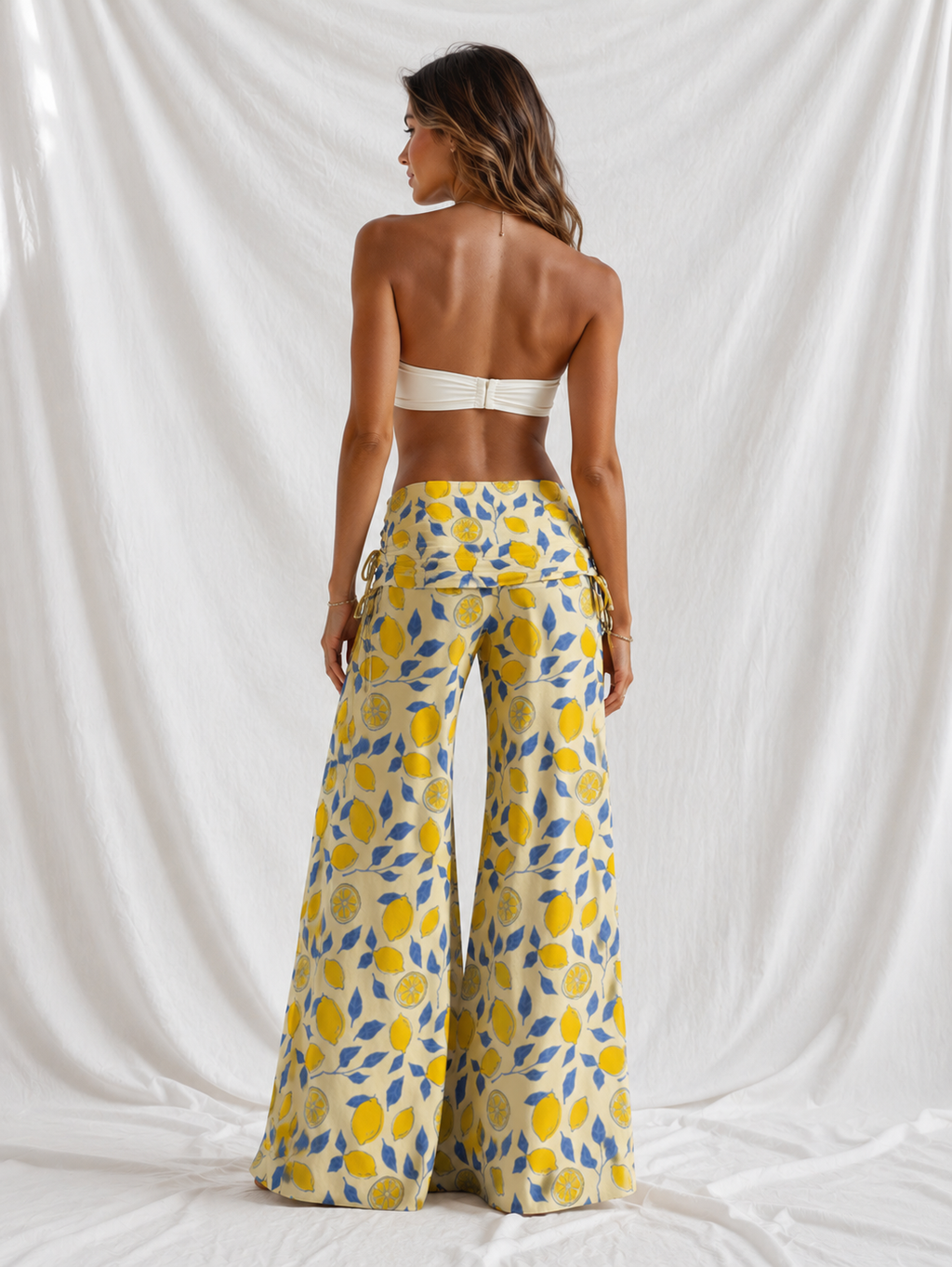Amalfi Lemon Wide Leg Pants | Women's Flowy Resort Beach Pants