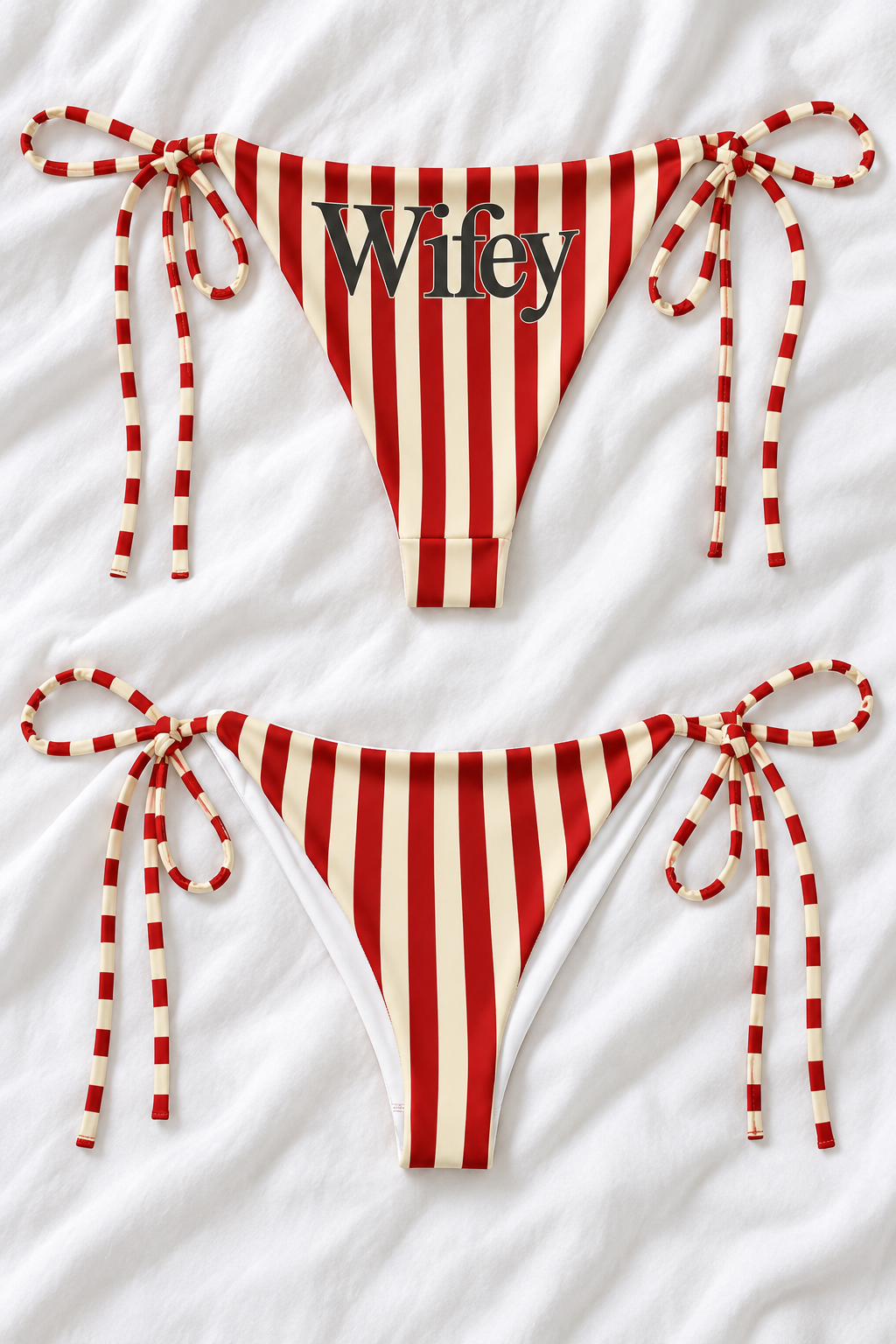 Wifey Red & White Striped Tie-Side Bikini Bottoms