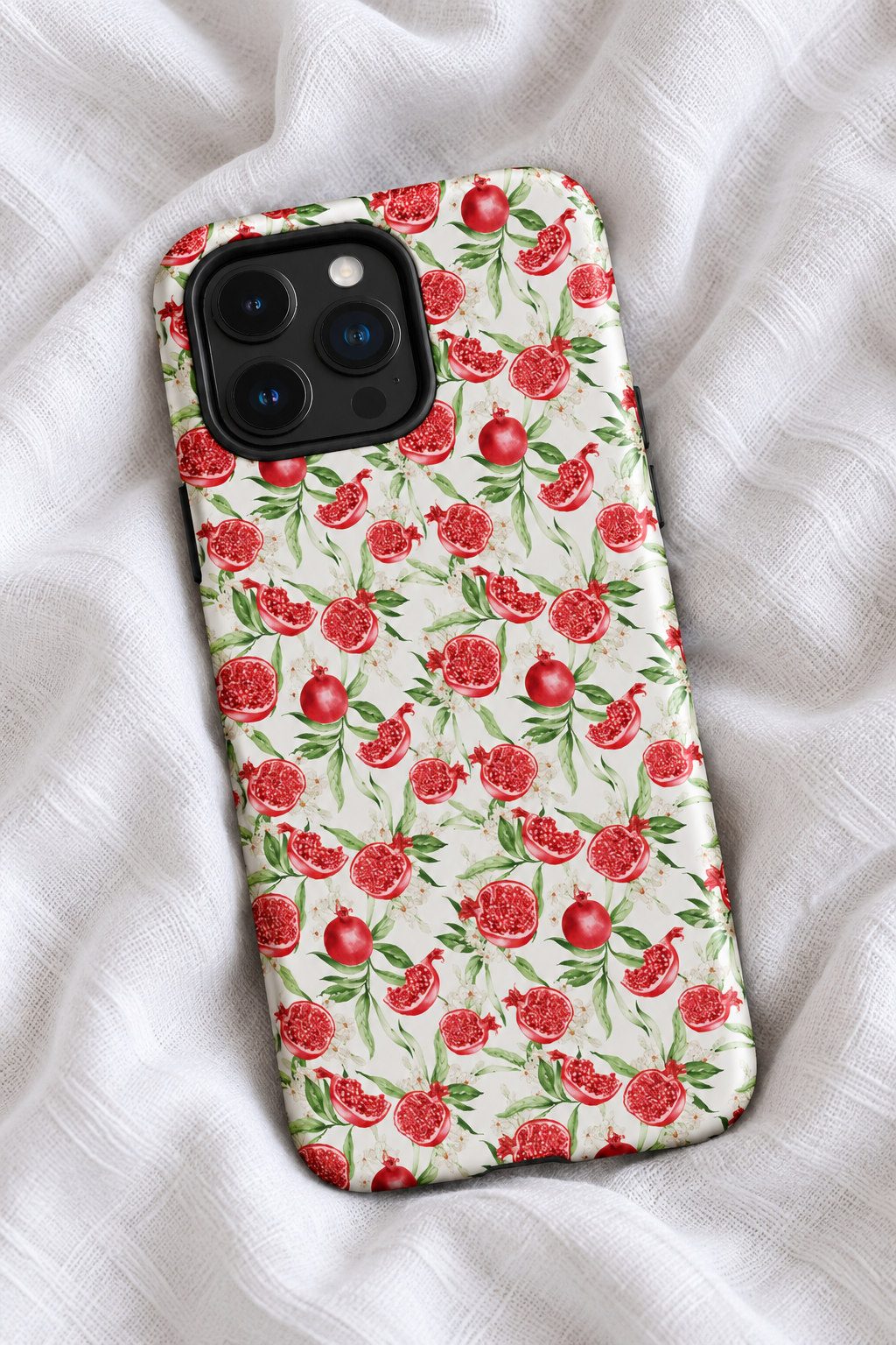 Pomegranate Floral MagSafe Tough iPhone Case | Red Fruit Botanical Mediterranean Phone Cover