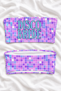 Disco Bride Purple Pink Checkered Bandeau Bikini Top | Bachelorette Swimwear