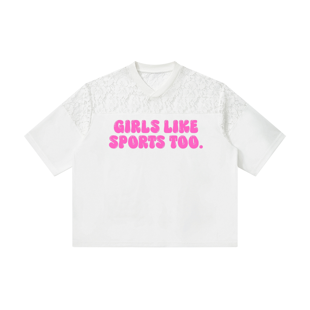 Girls Like Sports Too Lace Jersey Tee | Women's Football Game Day Shirt