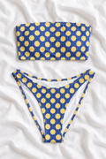 Amalfi Lemon Bandeau Bikini Set | Blue Striped Citrus Print Swimsuit | V-Cut Bikini Bottoms | Italian Summer Swimwear