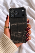 Black Crocodile Print iPhone Case – Dark Textured Leather Look Phone Case