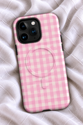 Pink Gingham Checkered MagSafe Tough iPhone Case | Cute Coquette Phone Cover