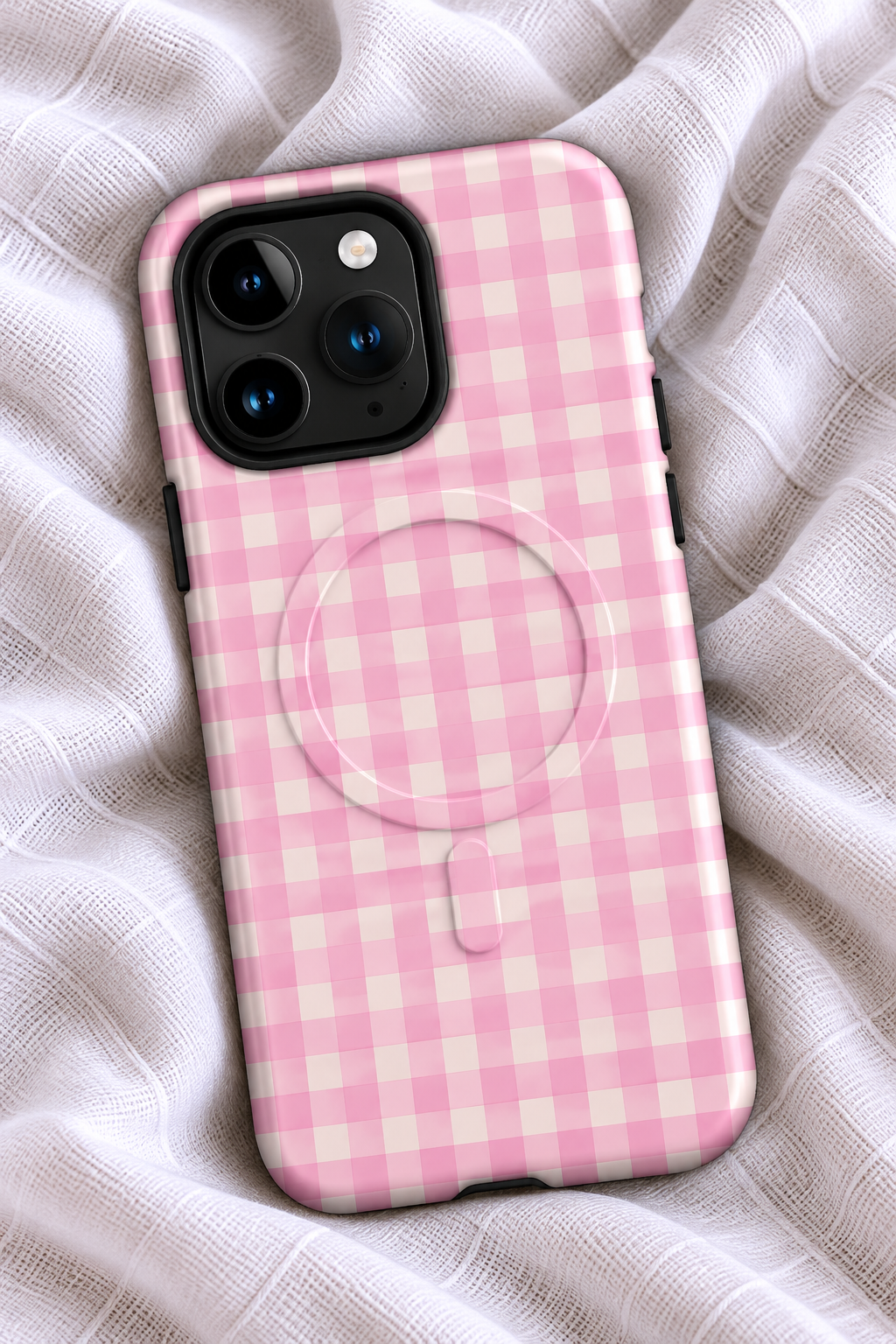 Pink Gingham Checkered MagSafe Tough iPhone Case | Cute Coquette Phone Cover