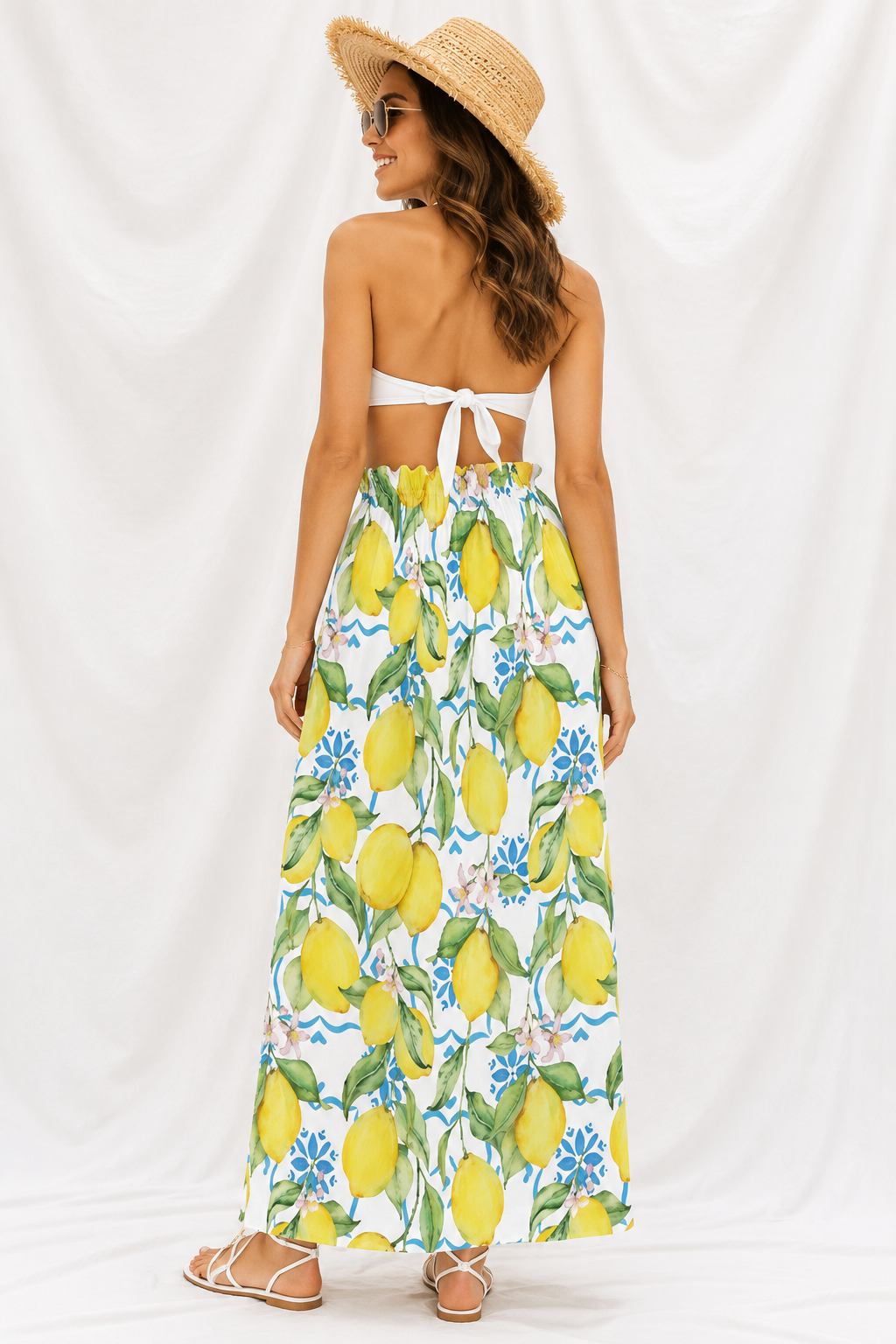 Lemon Print Beach Skirt – Women’s Side Split Swim Cover Up, Mediterranean Vacation Resort Skirt