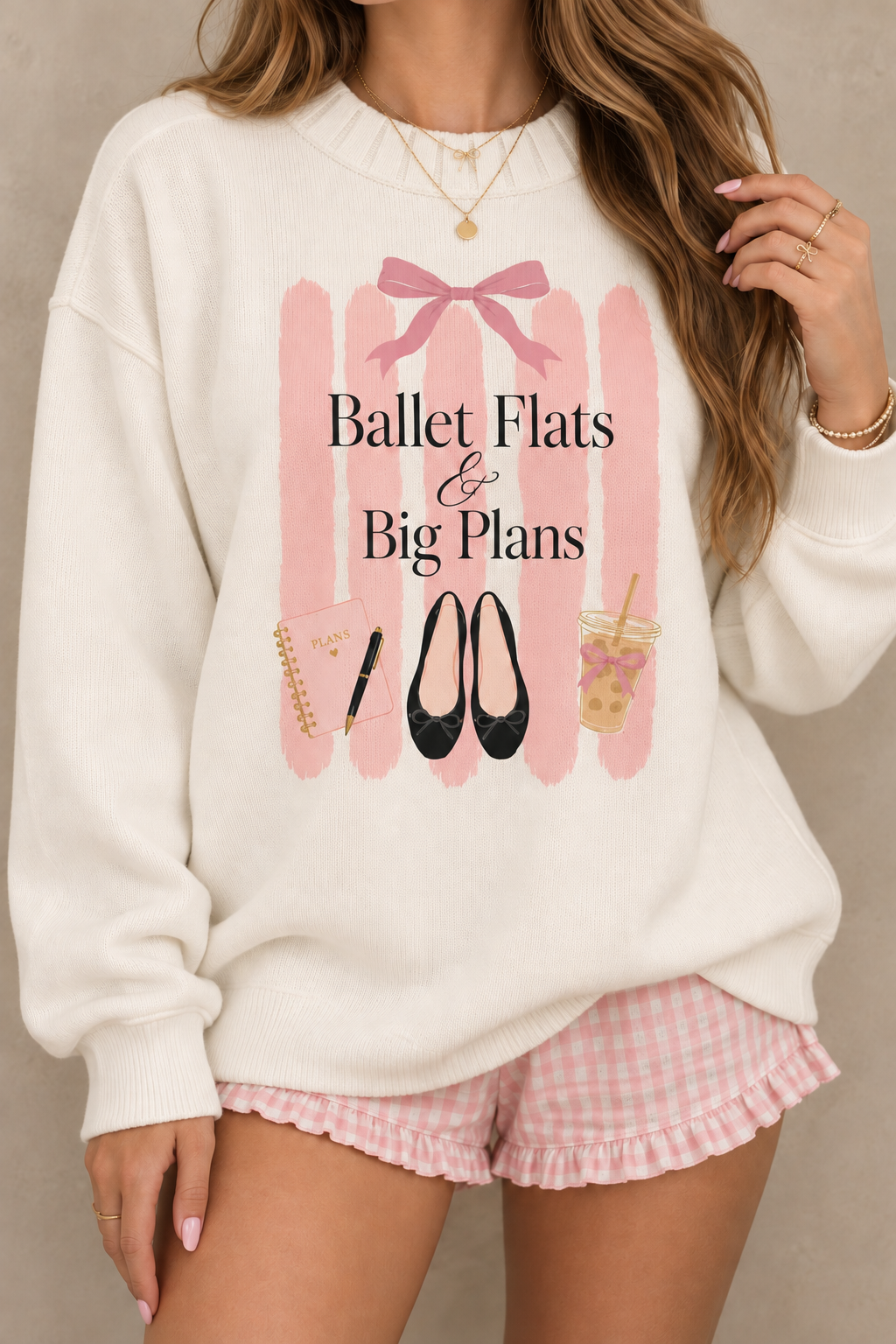 Ballet Flats & Big Plans Oversized Sweatshirt – Coquette Bow Graphic Crewneck