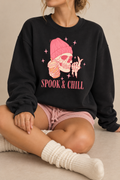 Spook & Chill Skeleton Sweatshirt – Unisex Pink Halloween Graphic Crewneck