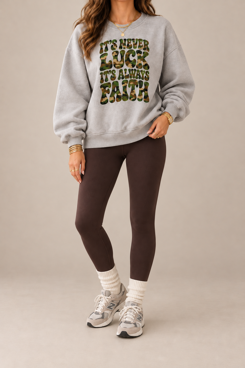 It's Never Luck It's Always Faith Camo Sweatshirt – Unisex Vintage Washed Crewneck