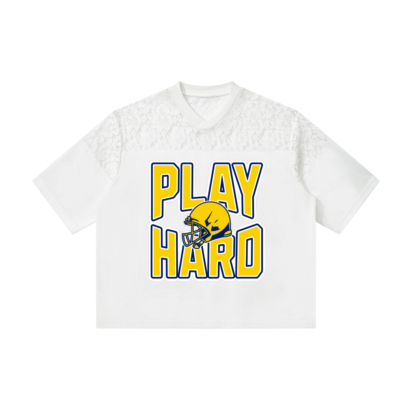 Play Hard Lace Jersey Tee | Women's Yellow & Blue Game Day Football Shirt