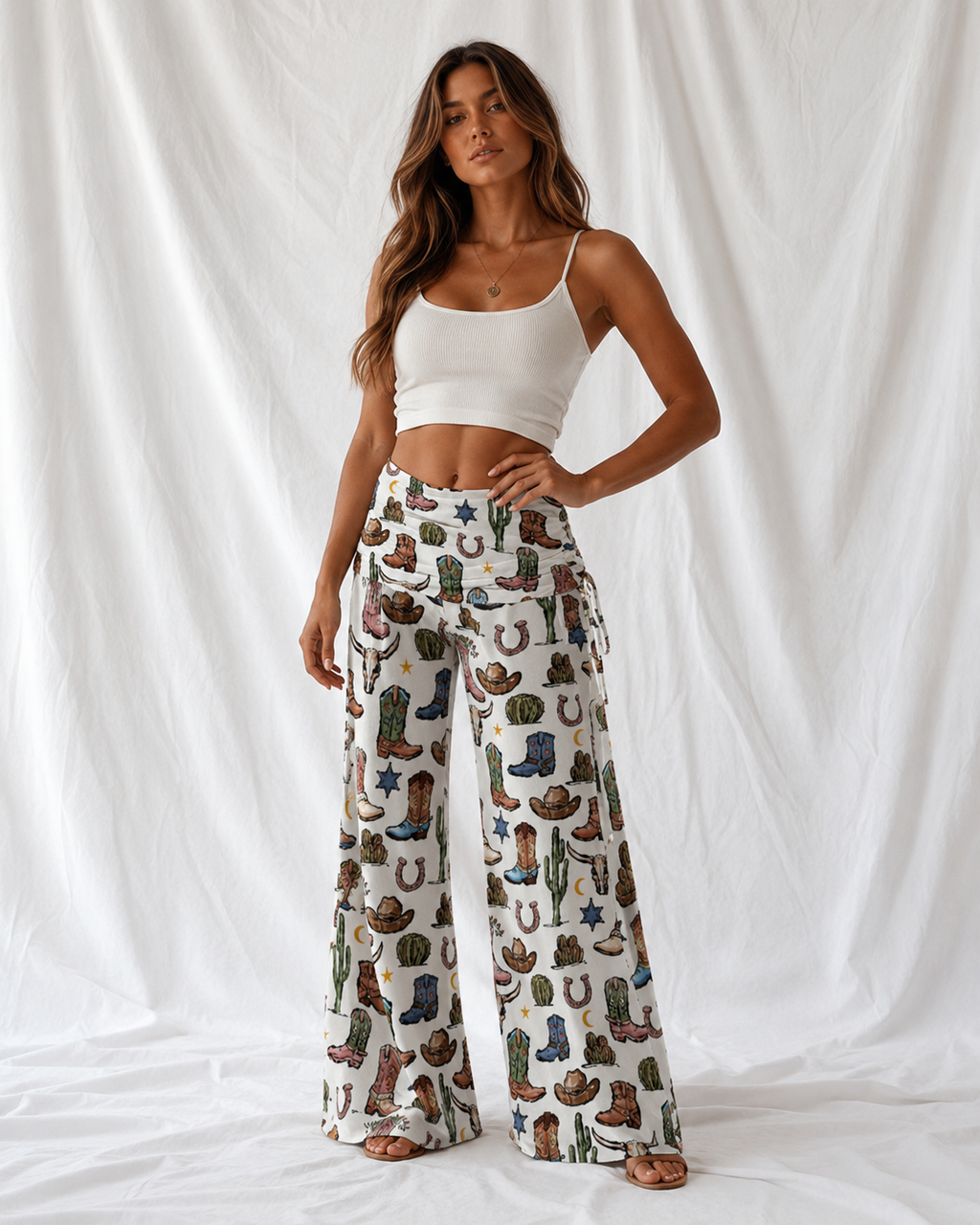 Western Cowgirl Wide Leg Pants | Women's Flowy Rodeo Lounge Pants