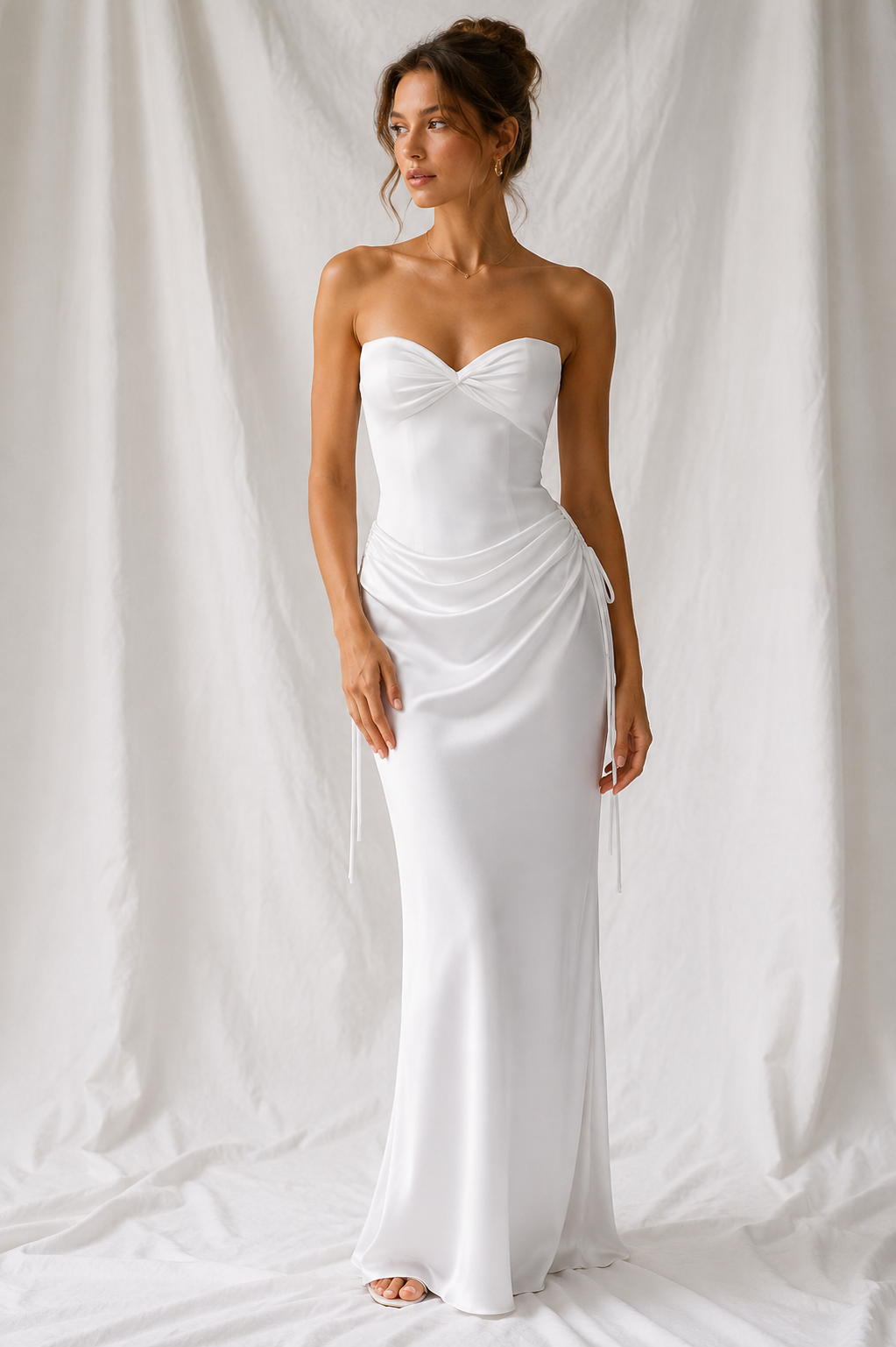 Convertible Strapless Satin Gown with Detachable Overskirt