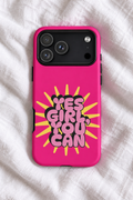 Yes Girl You Can Tough iPhone Case – Pink & Yellow Retro Motivational Phone Cover