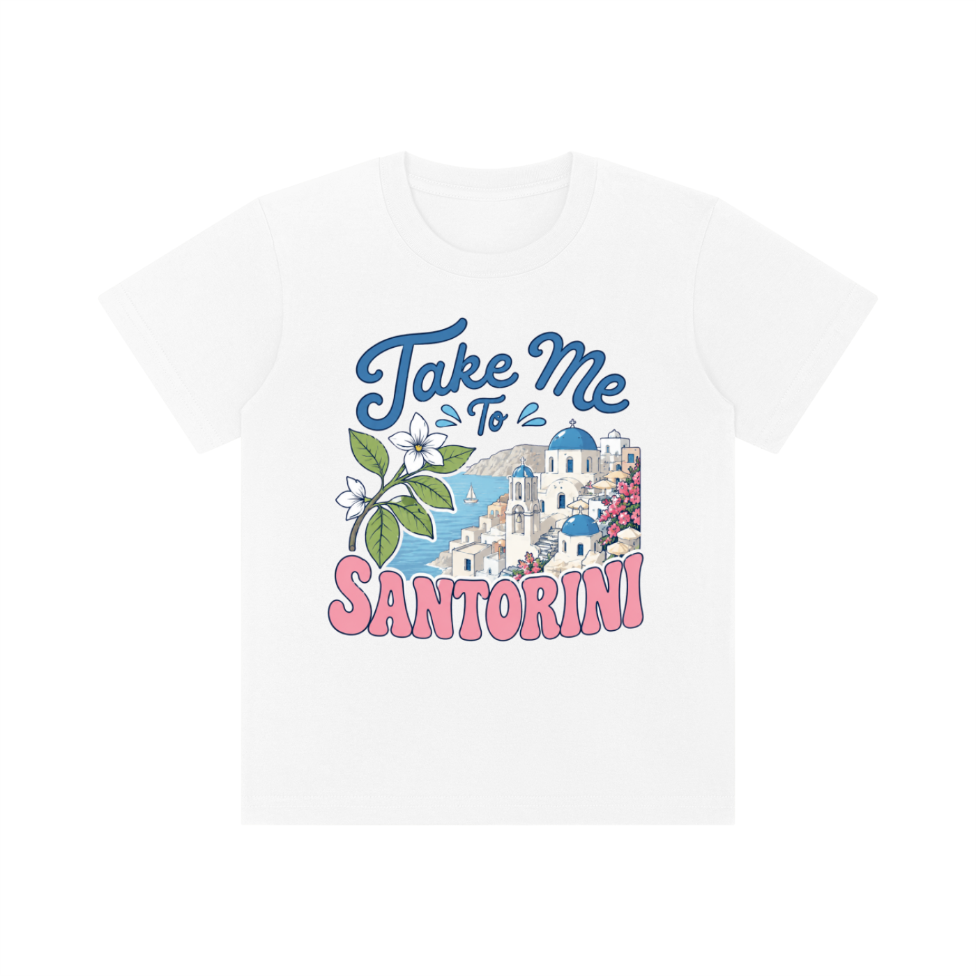 Take Me to Santorini Kids Cotton Tee | Cute Travel Graphic T-Shirt for Toddlers & Youth