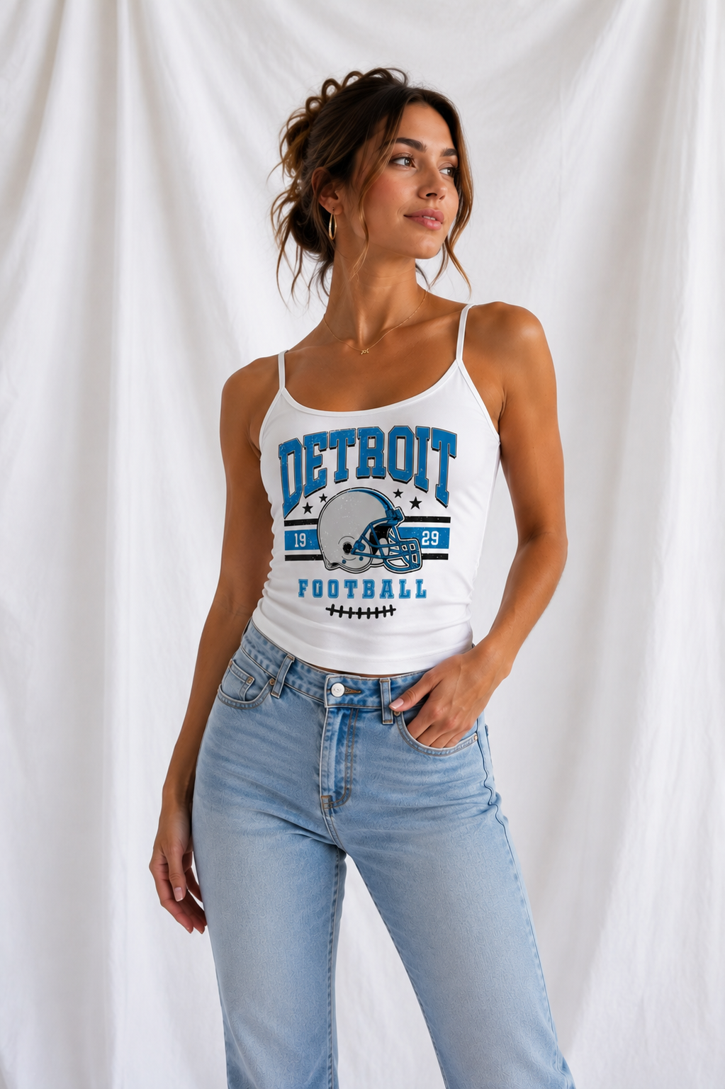 Detroit Low Back Tank Top – Women’s Football Game Day Shirt, Backless Tailgate Top