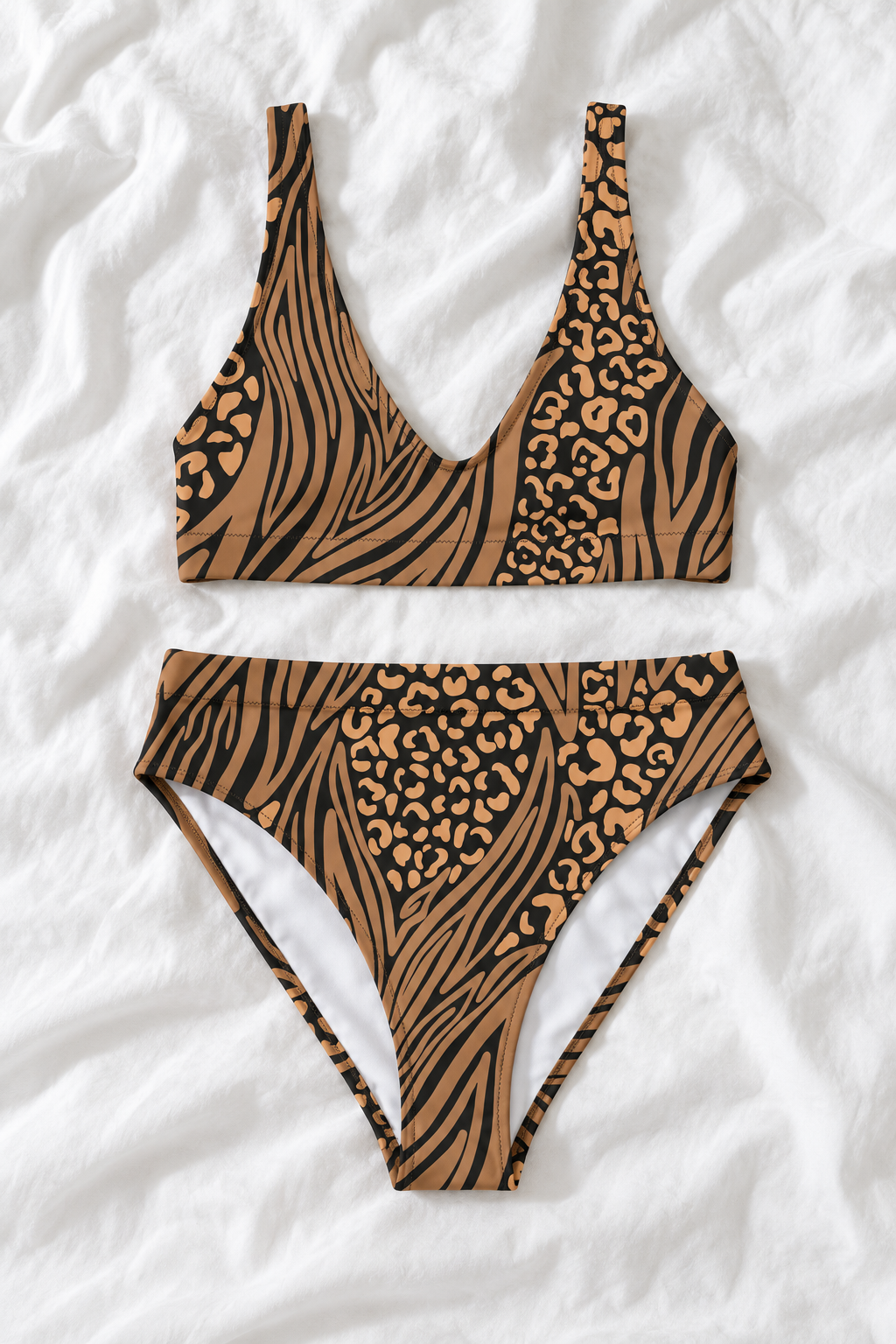 Animal Print High-Waisted Two-Piece Bikini – Women’s Printed Swimsuit