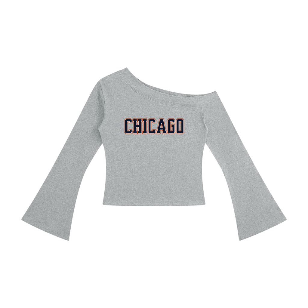 Chicago Football Off-Shoulder Bell Sleeve T-Shirt – Women’s Game Day Top