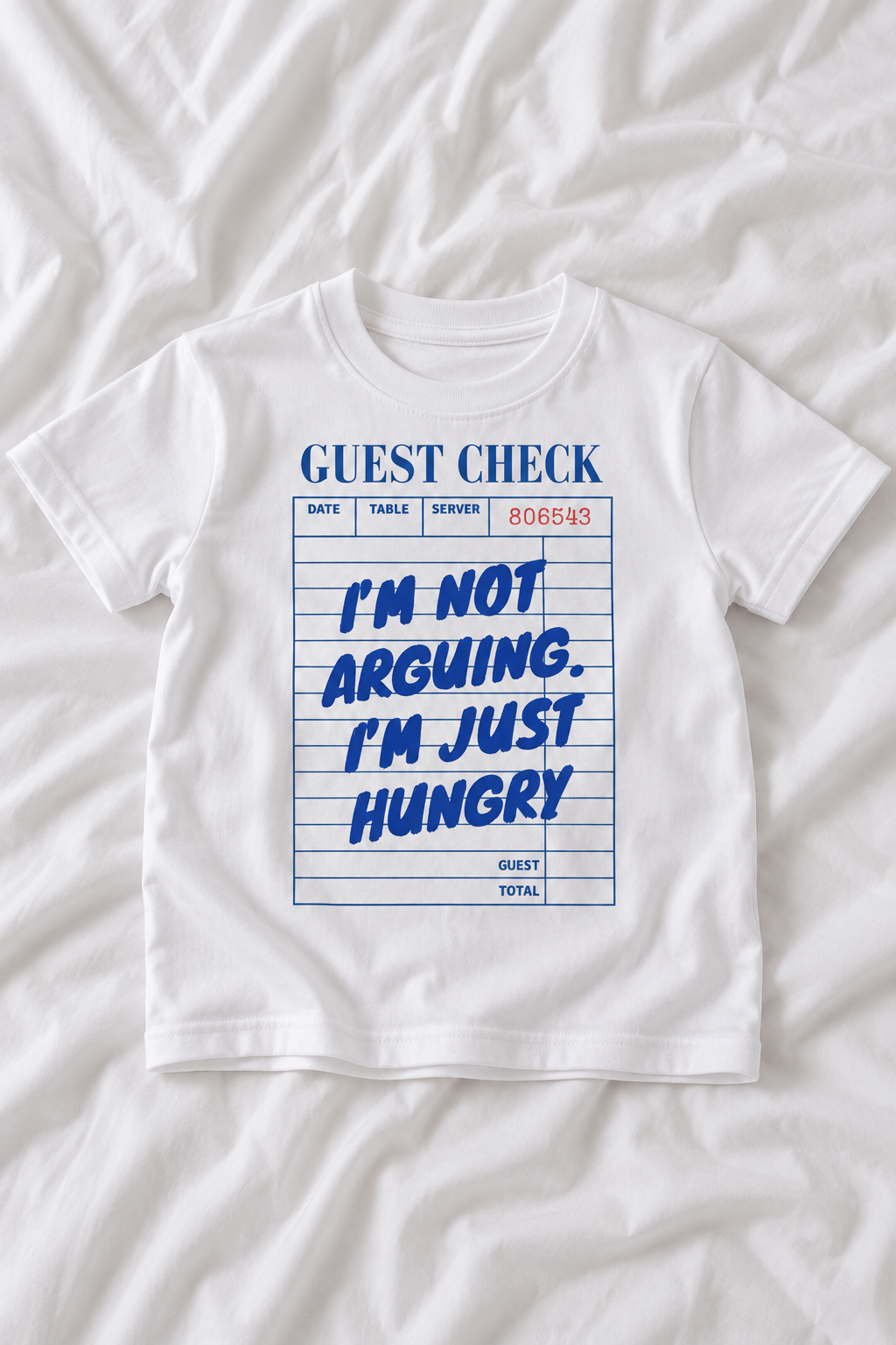 Kids I'm Not Arguing I'm Just Hungry T-Shirt | Funny Guest Check Graphic Tee | Retro Foodie Kids Shirt