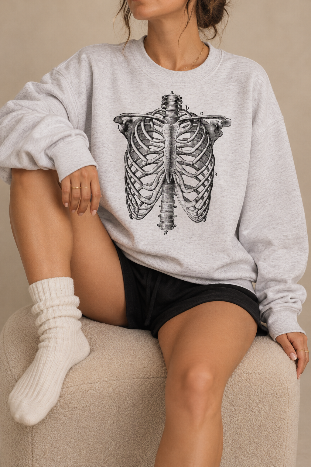 Vintage Anatomical Rib Cage Sweatshirt – Unisex Gothic Skeleton Graphic Crewneck