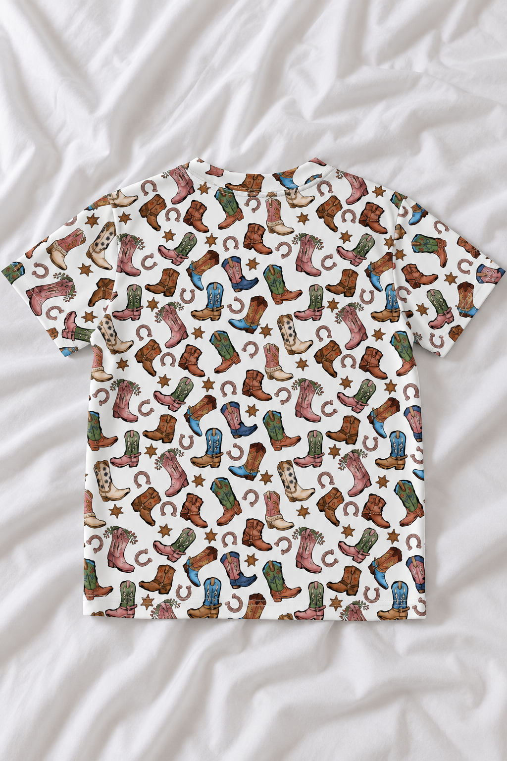 Kids Western Cowgirl Boots Crew Neck T-Shirt | Colorful Cowboy Boot Print Tee | Girls Rodeo Shirt