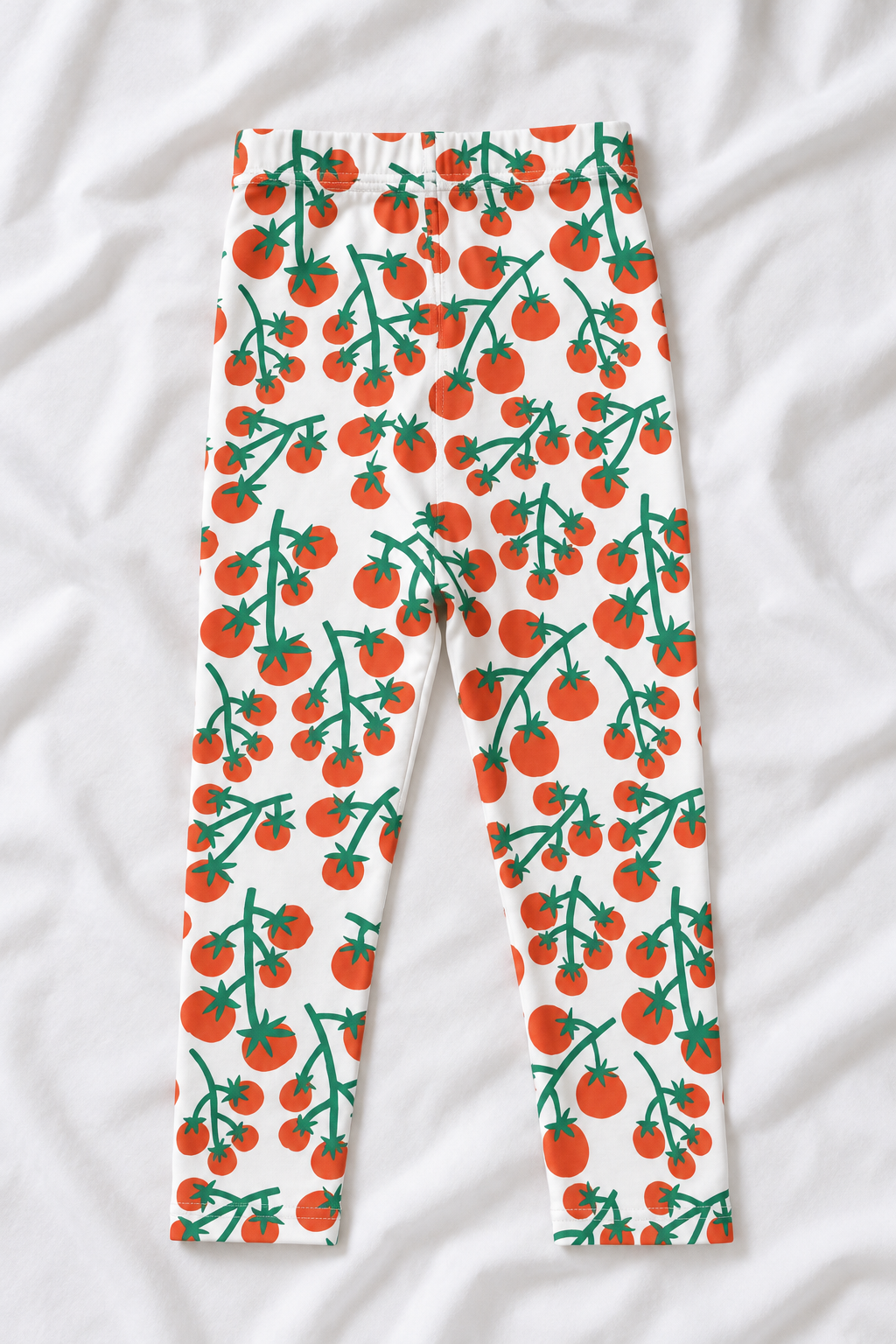 Kids Cherry Tomato Print Leggings | Red Tomato & Green Vine Pattern | Cute Italian Summer Stretch Leggings