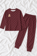 Kids Burgundy Plaid Teddy Bear Soft-Touch Long Sleeve Pajama Set