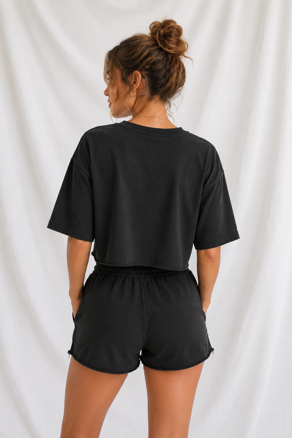 Bad Witch Skeleton Snow Washed Raw Edge Crop Top