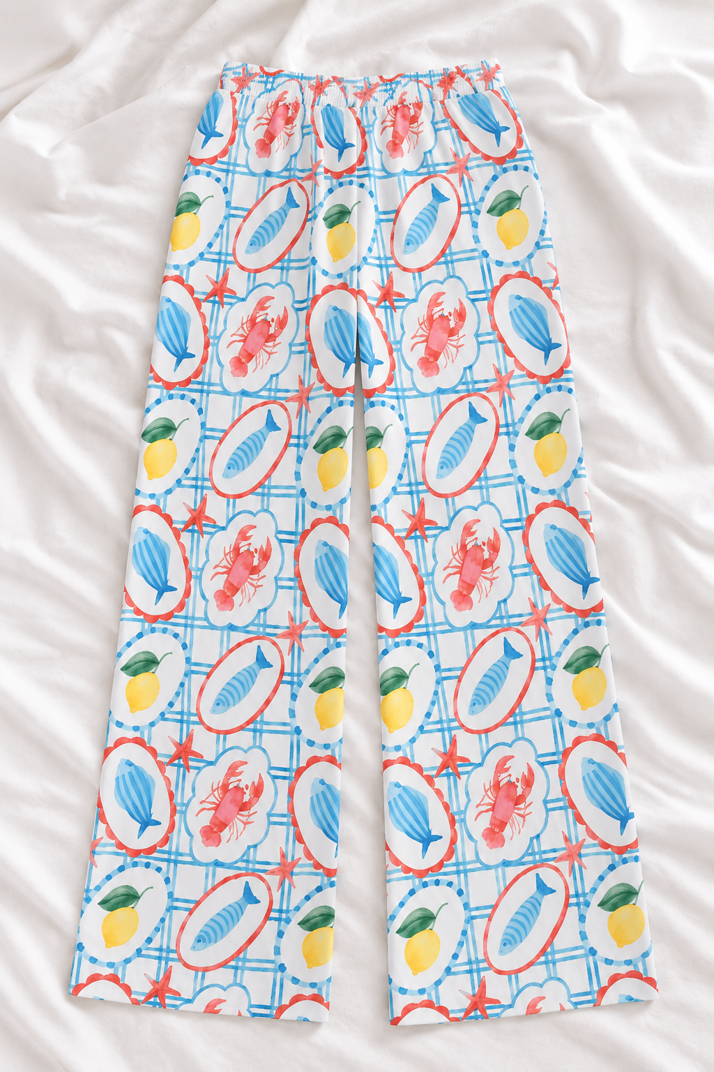 Coastal Lobster & Citrus Relaxed Straight-Leg Pants | Women's Lightweight Beach Lounge Pants
