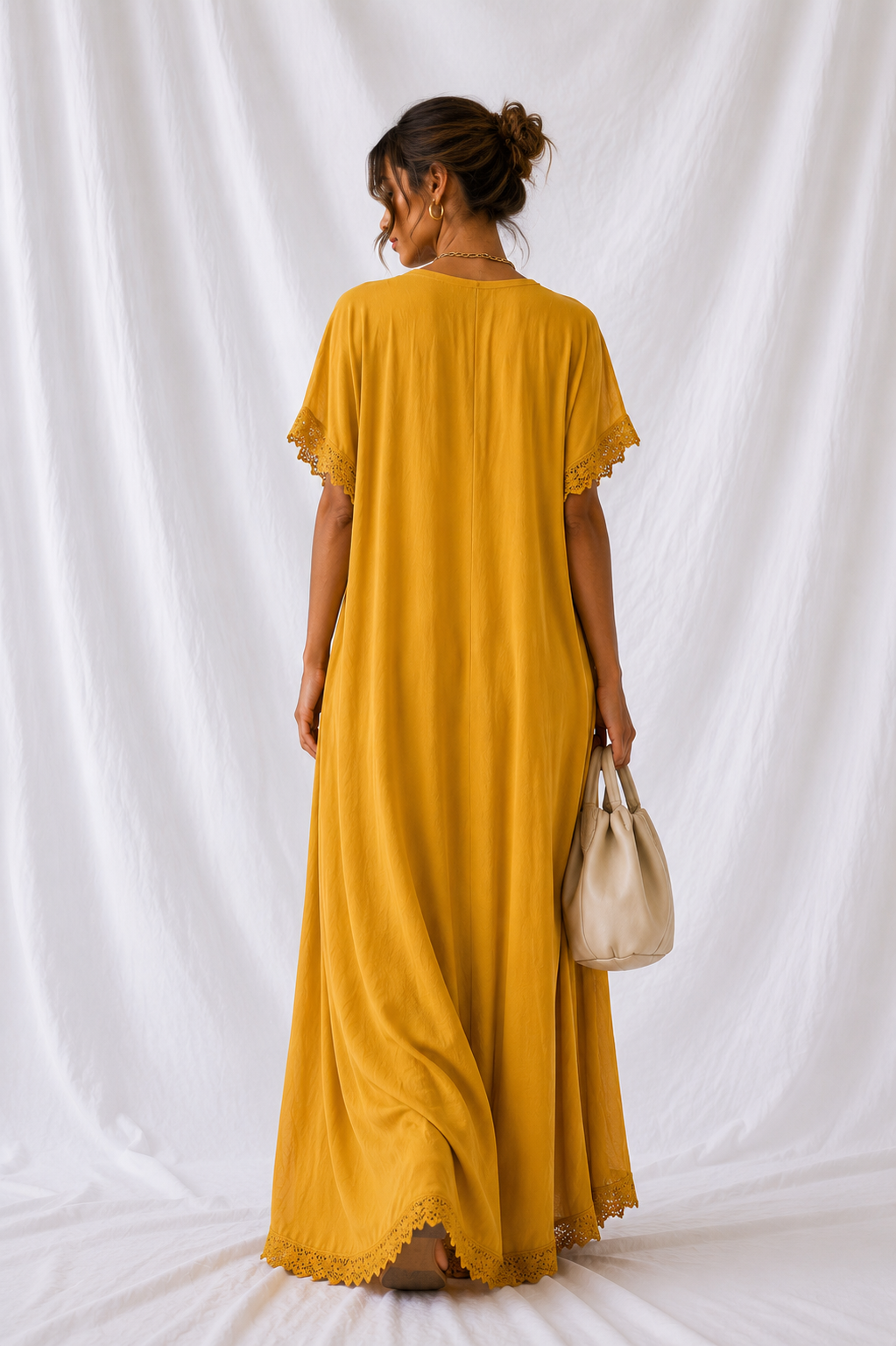 Full Size Lace Trim V-Neck Maxi Dress Plus Size