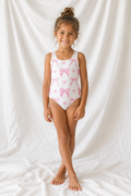 Little Kids Pink Bow One Piece Swimsuit | Coquette Summer Bathing Suit