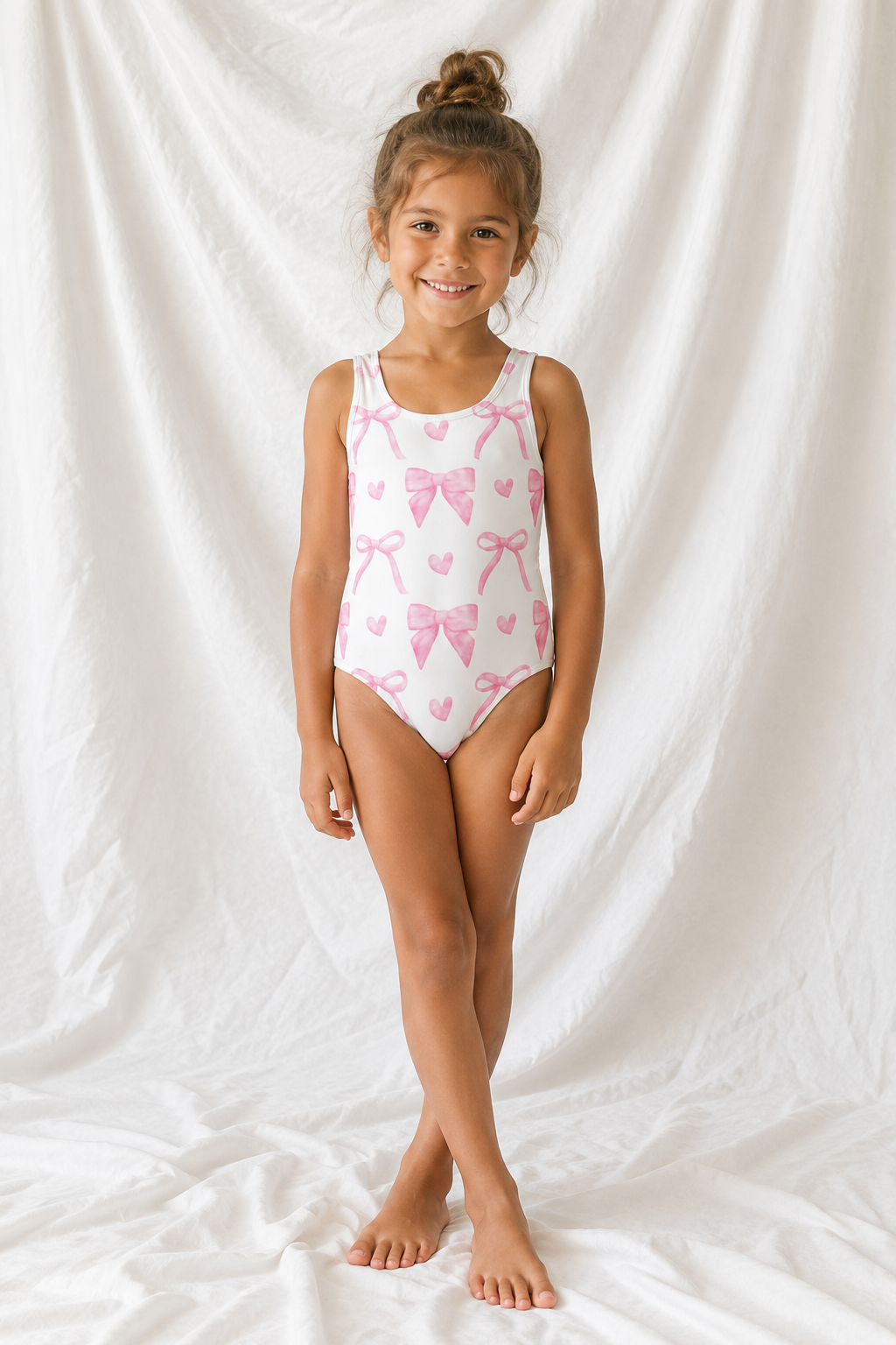 Little Kids Pink Bow One Piece Swimsuit | Coquette Summer Bathing Suit