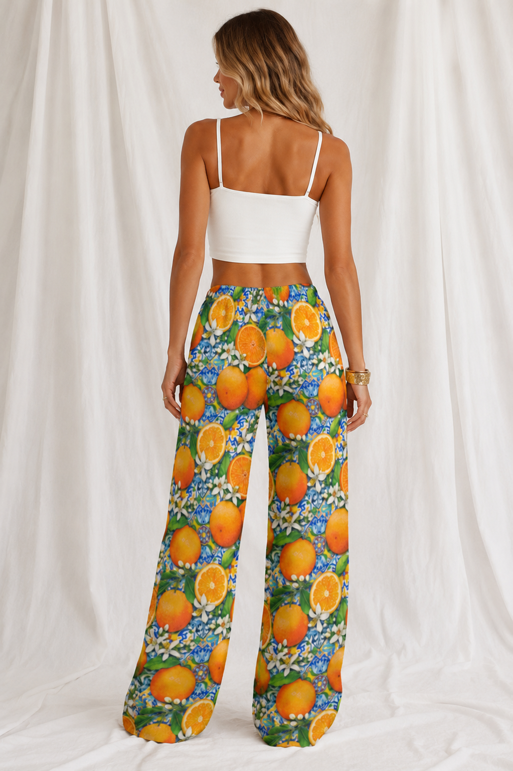 Mediterranean Citrus Relaxed Straight-Leg Pants | Women's Lightweight Beach Lounge Pants
