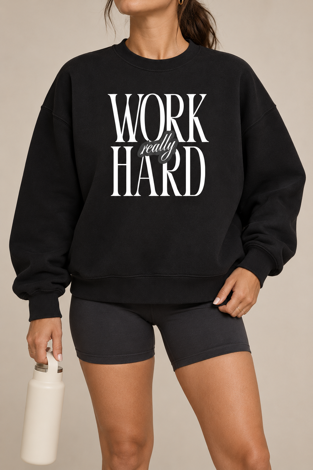 Work Really Hard Boxy Fleece Sweatshirt – Motivational Graphic Crewneck