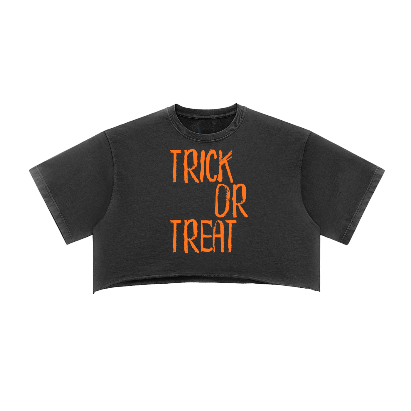 Trick or Treat Snow Washed Raw Edge Halloween Crop Top
